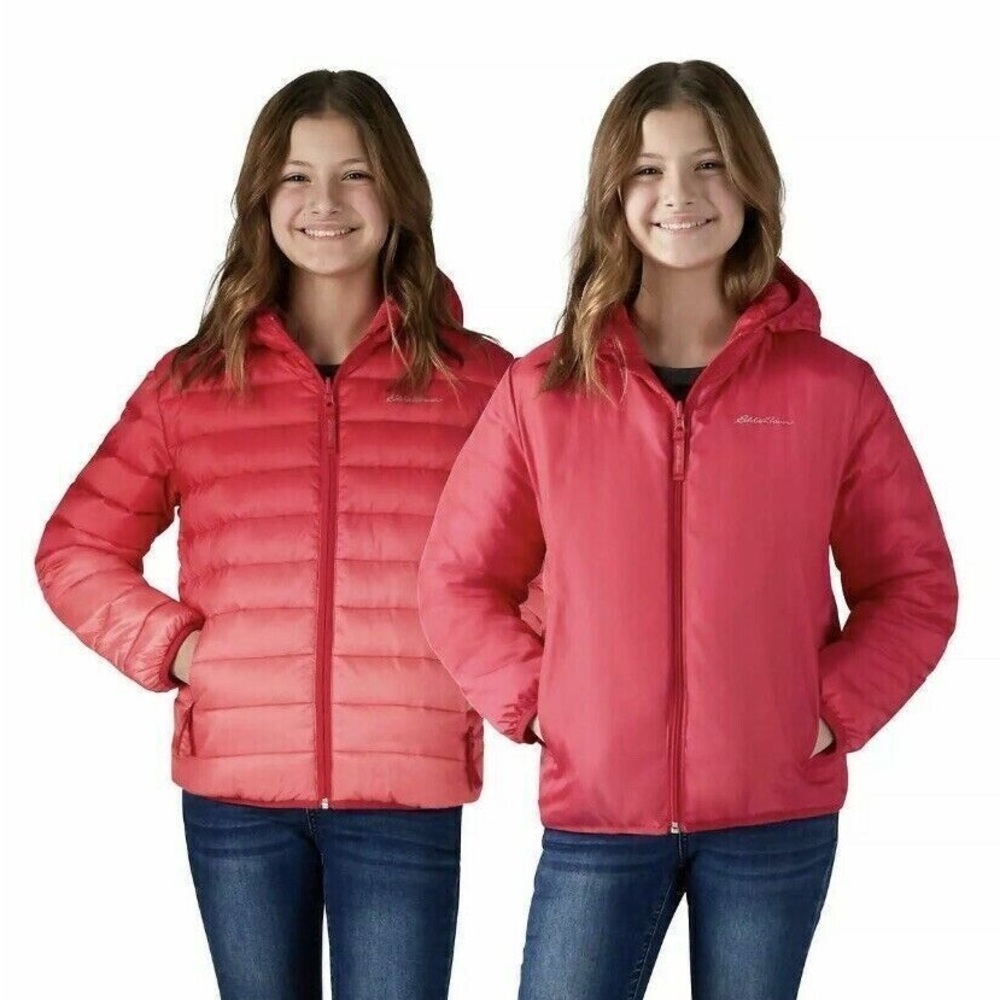 Eddie Bauer Girls' Reversible Pink Puffer Jacket